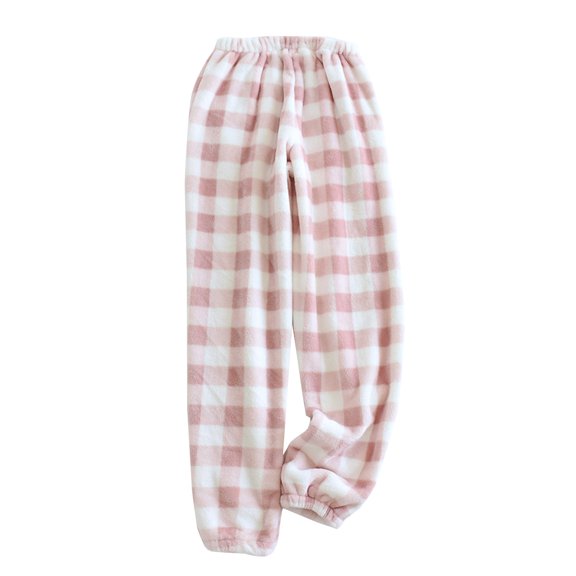 GILIGEGE Flannel Fuzzy Pajama Pants for Women Fall Winter Sleepwear Soft Holiday Plaid Pj Pants,Cozy Lounge Pants with Pockets Winter Warm Pj Bottoms,Thermal Sleepwear Plush Wide Leg Sleep Pant Pink