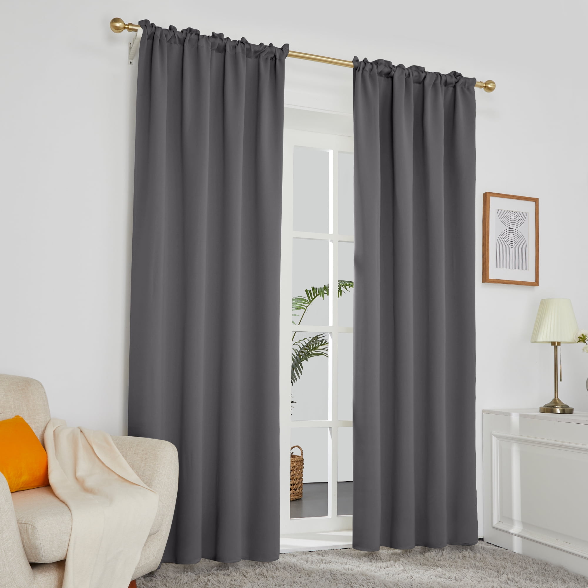 ZOPZO Blackout Curtains 84 inch length Rod Pocket Energy Saving Drapes for Living Room 52 x 84 inch Dark Gray Set of 2