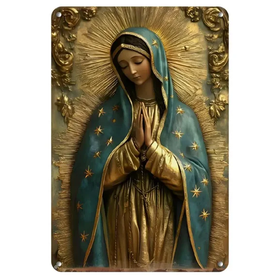 HELLOYOUNG Vintage Style Virgin Mary Metal Sign - Catholic Home Decor, Rustic Farmhouse Wall Art