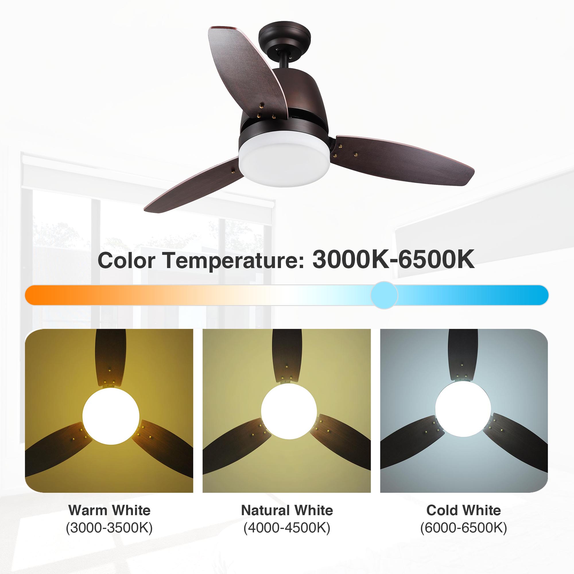 DELight 42" Bronze Ceiling Fan with LED Light and Remote Control Blades  Color Changing Room Home Decoration Maple
