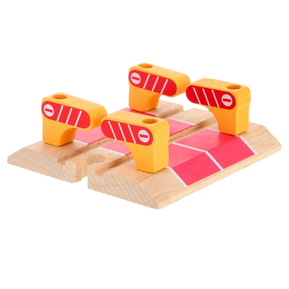 Wooden Train Track Accessories Road Block Station Platform with Barricade Wood Railway Set for Kids Educational