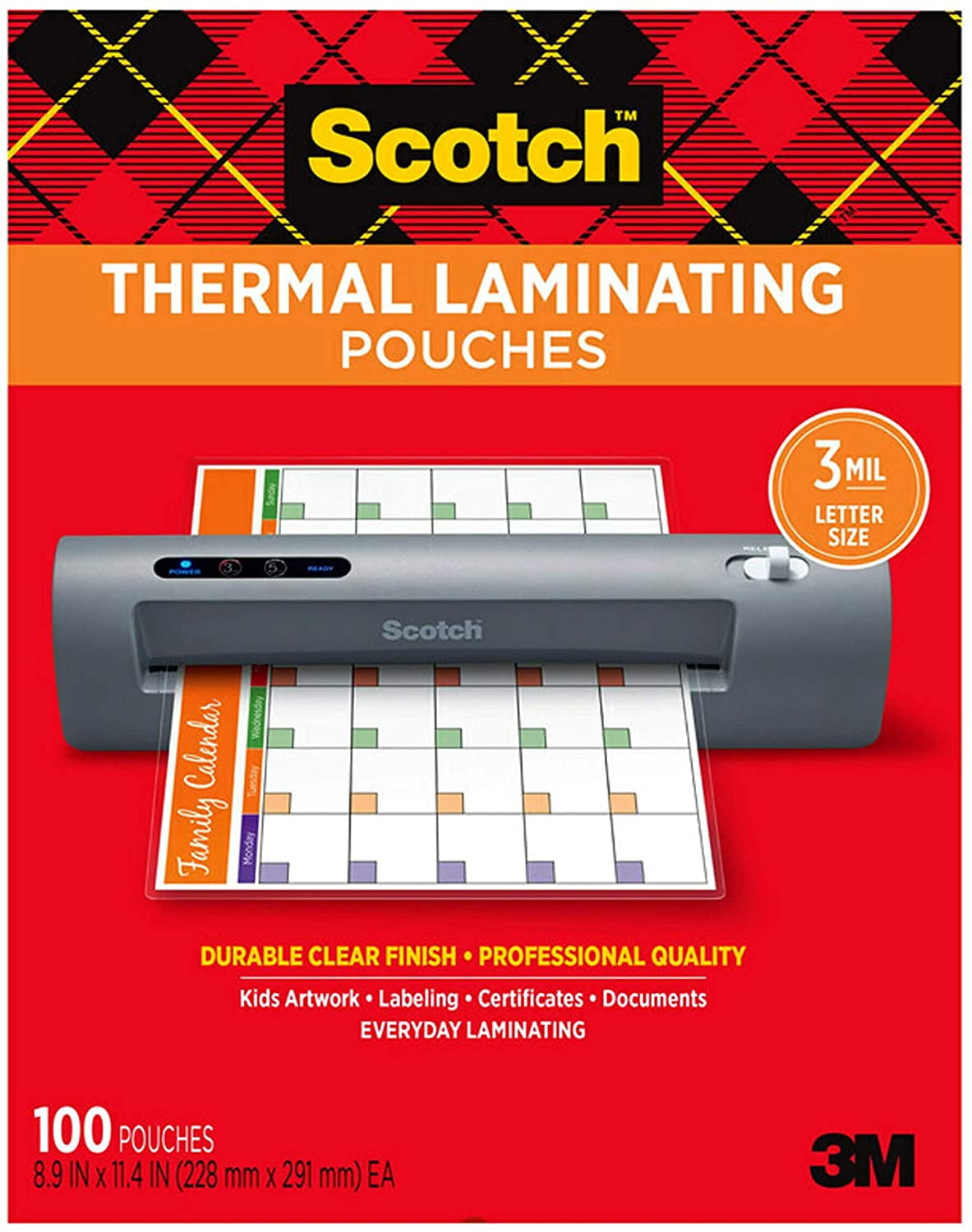 Scotch Thermal Laminating Pouches 100 Pack 8.9 X 11.4" Letter Size Sheets TP3854 