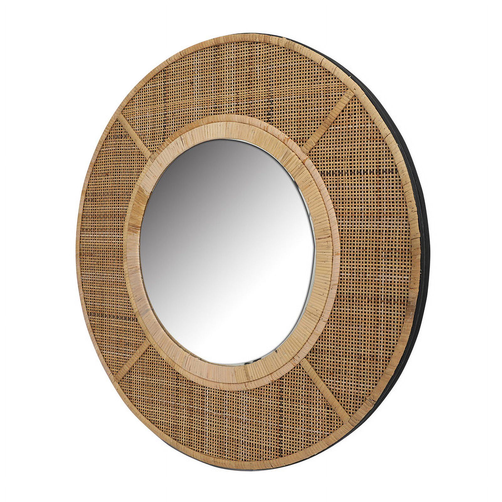 Maraya Tan Rattan-Bamboo Round Boho Wall Mirror