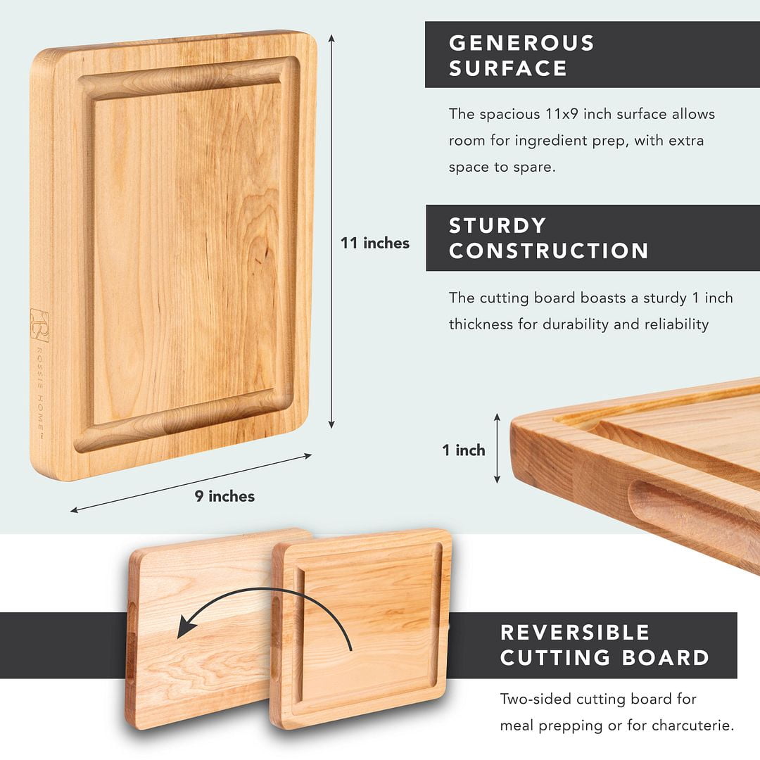 Rossie Home Blonde Maple Reversible Cutting Board with Juice Grooves, 11" x 9" x 1"