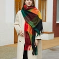 thumbnail image 2 of Ljudmp Womens Winter Grid Shawls Wraps Ladies Scarf Warm Scarves Long Large Scarves Knit Tassel Lattice Splicing Blanket Scarf Red, 2 of 4
