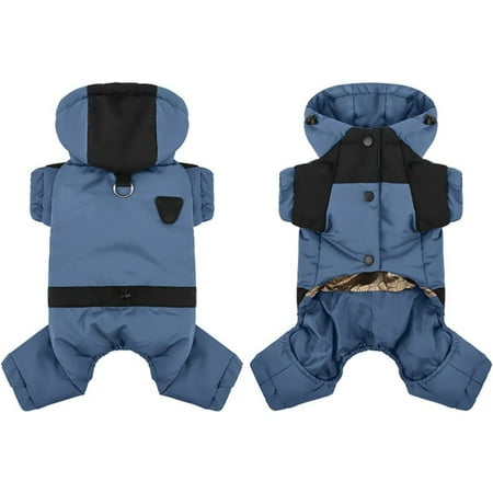 Denbek Dog Jacket with Hood Warm Dog Coat with Hood Waterproof Windproof Winter Full Body Dog Jacket Snowsuit Adjustable Cold Weather Pet Clothes Blue-24*42*28