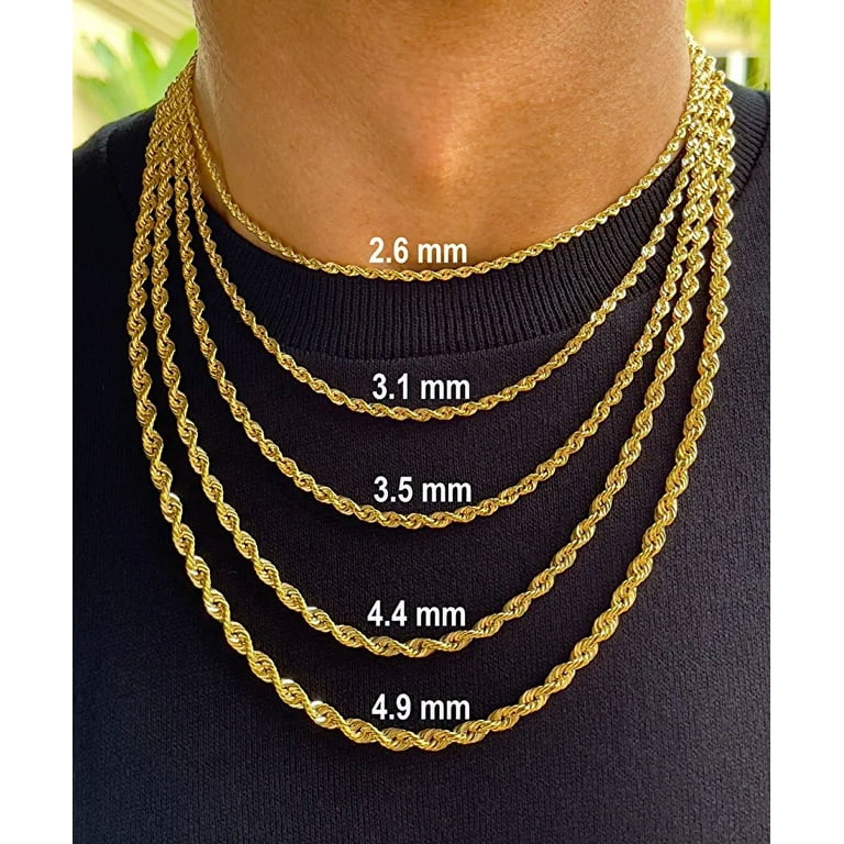 Jewelheart 10K Real Gold Rope Chain Necklace - 3.5mm Diamond Cut Twist Link Chain - Dainty Gold Pendant Necklace for Men and Women 24 inch, Adult