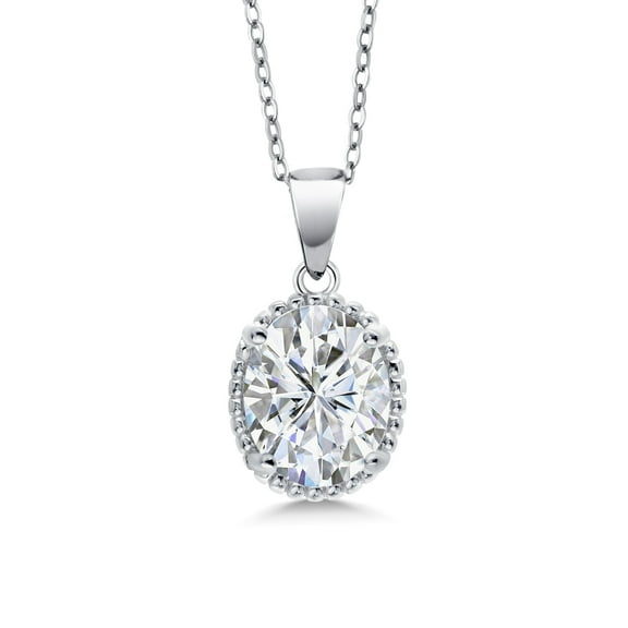 Gem Stone King 925 Sterling Silver CZ Simulated Diamond Pendant Necklace for Women (6.04 Cttw, Oval 11X9MM, 18 inch Chain)