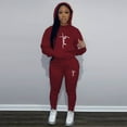 thumbnail image 2 of 2Pcs/Set Women Sweatshirt Sweatpants Solid Color Hooded Tracksuit Plus Size Letter Print Workout Suit Streetwear, 2 of 8