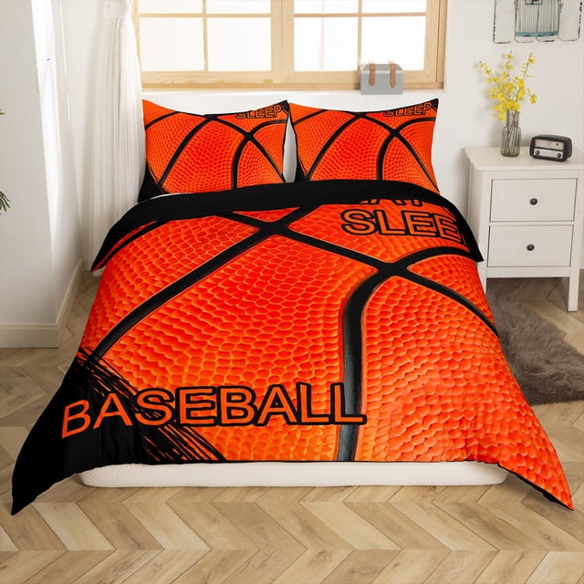 Erosebridal Housse de Couette à Imprimé de Basketball 3D Simple, Ensembles de Literie Géométriques Taille Simple, Déco de Chambre Sportive, Réversible 2 Pcs