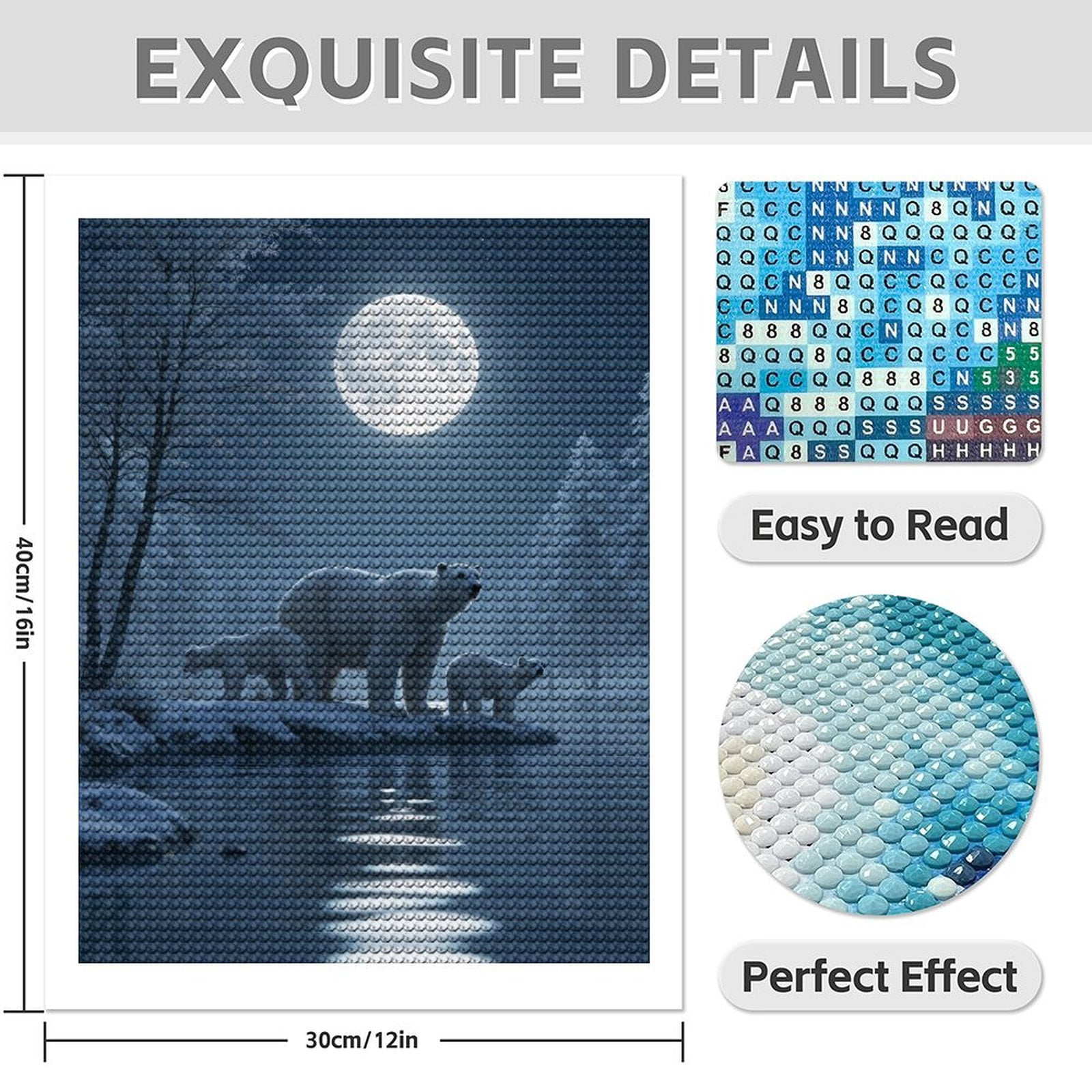 Diamond Art Kits for Adults - 5d Moonlit Polar Bear Family Diamond Painting for Adults, Diamond Art for Adults Beginners, Diamond Painting Kits for Adults for Home Wall Decor