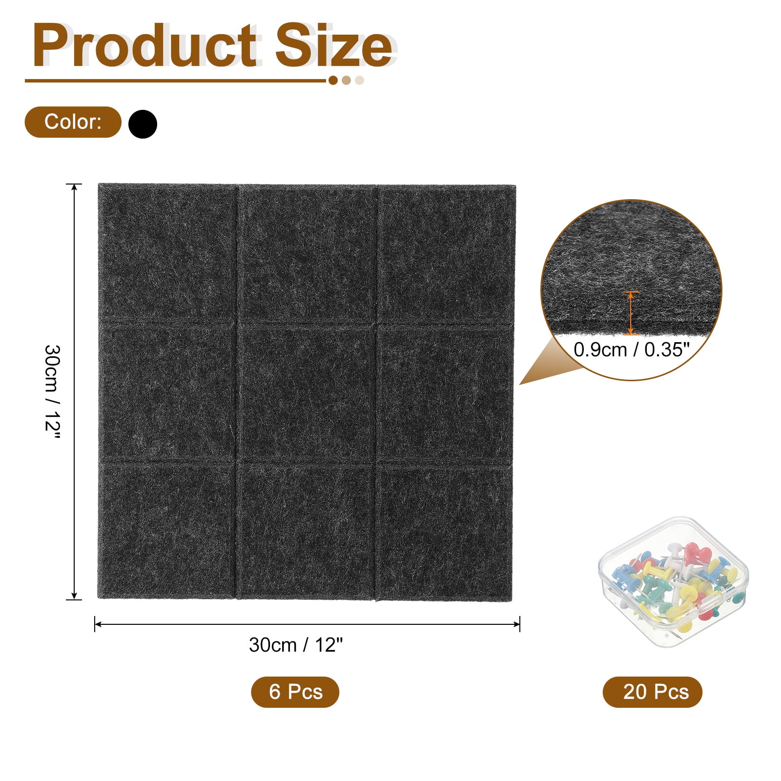 Uxcell 12" x 12" Felt Wall Tile, 6 Pack Felt Wall Tiles Bulletin Board with 20 Safe Removable Adhesive Tabs Cork Boards for Walls Home Office Photos, Black