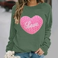 thumbnail image 3 of Women's Valentines Sweatshirt Long Sleeve Glitter Heart Print Crewneck Pullover Top for Romantic Dates Olive Green-1 S, 3 of 5