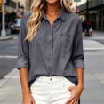 thumbnail image 2 of Vynhevius Women's Denim Shirt Jacket Lapel Long Sleeve Button‑Front Outerwear With Pockets, 2 of 9