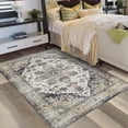 thumbnail image 2 of Hasoo 5' x 7' Machine Washable Area Rug Vintage Persian Distressed Rug Retro Medallion Rug Floral Print Rug for Home Decor, Gray, 2 of 5