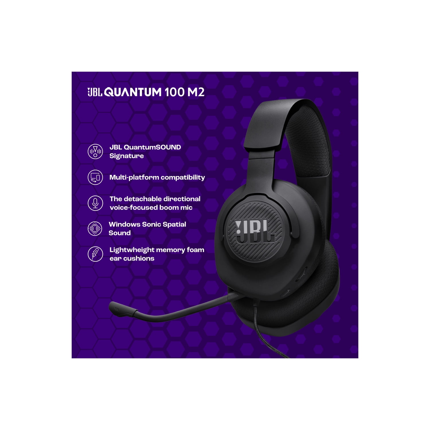 JBL Quantum 100M2 - Wired over-ear gaming headset with detachable mic and mute option - Black