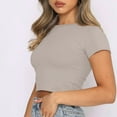 thumbnail image 6 of safuny Women's Trendy Slim Basic Tops Clearance Solid Tops Short Sleeve Tees Round Neck Shirts Show Belly Vintage Clothing 2024 Fashion Summer Yellow M, 6 of 8