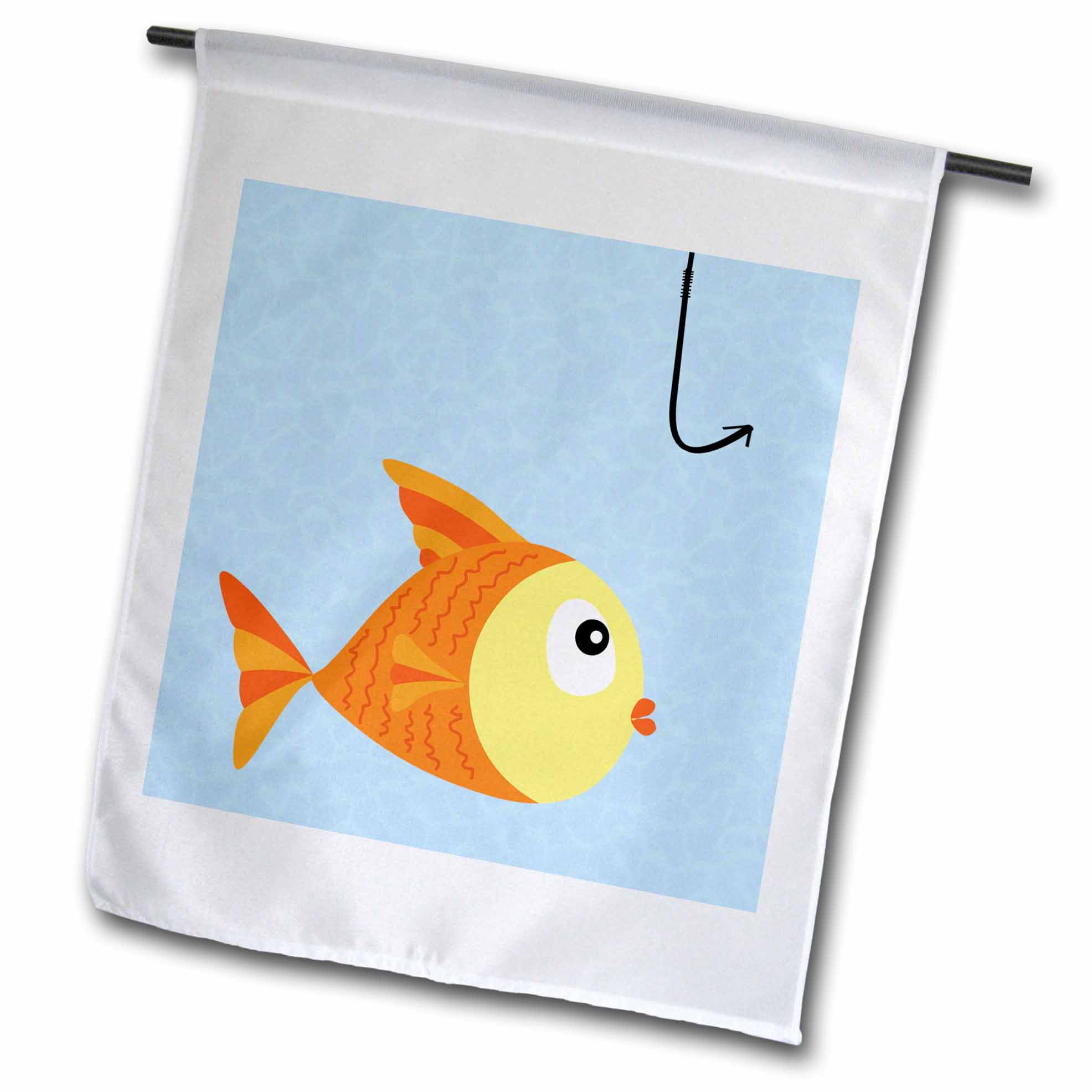 3dRose Gone Fishing Cute Fish and Hook Garden Flag, 12 by 18inch