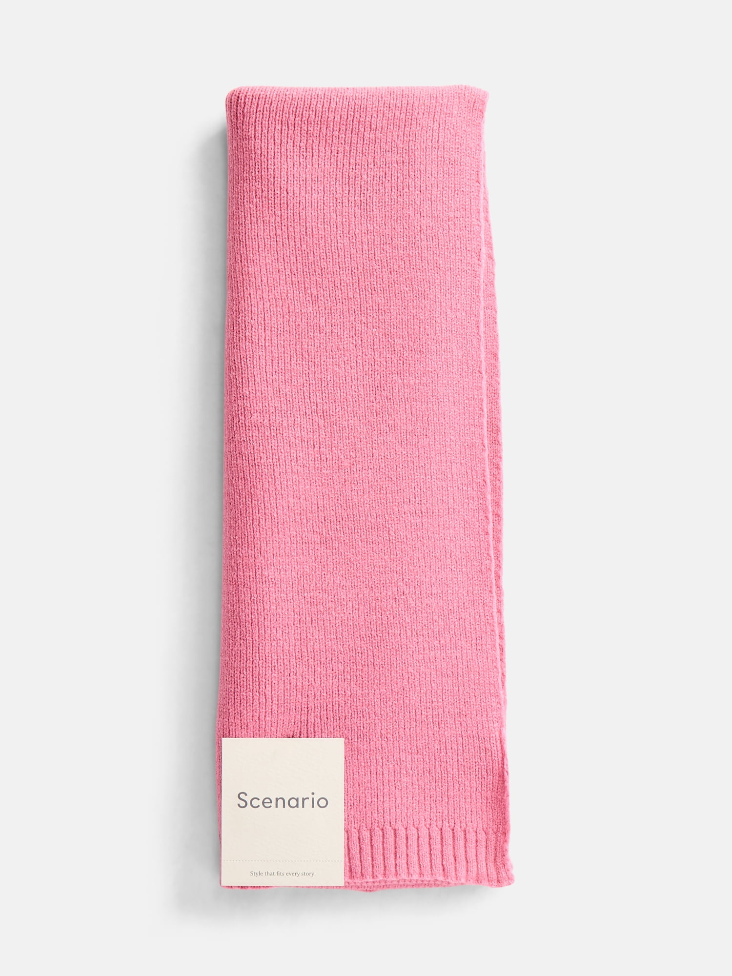 Scenario Women's Knit Oblong Scarf with Ribbed Trim, Fanciful Pink