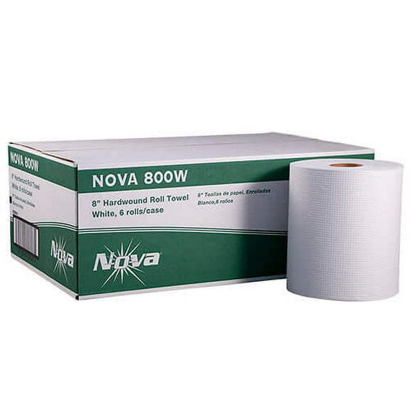 Nova 800' White Hard Roll Paper Towels, White, 6 Rolls (NOVA-800W)