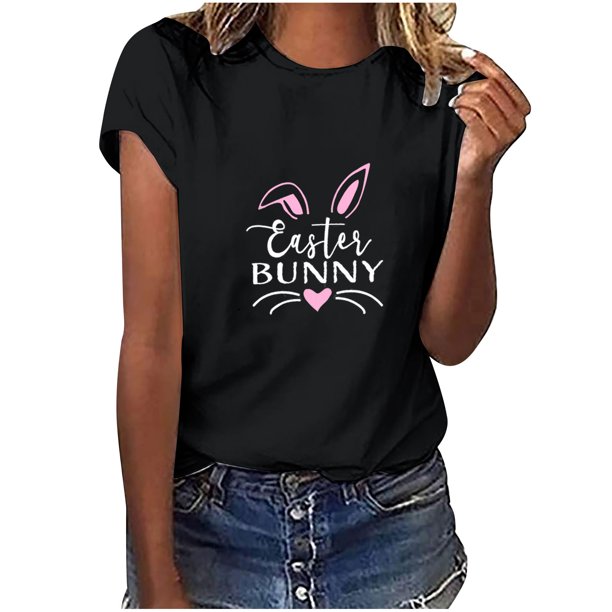 Fiudx Liquidación de Ahorros de Verano Jersey Casual de Manga Corta con Cuello Redondo y Estampado de Pascua para Mujer