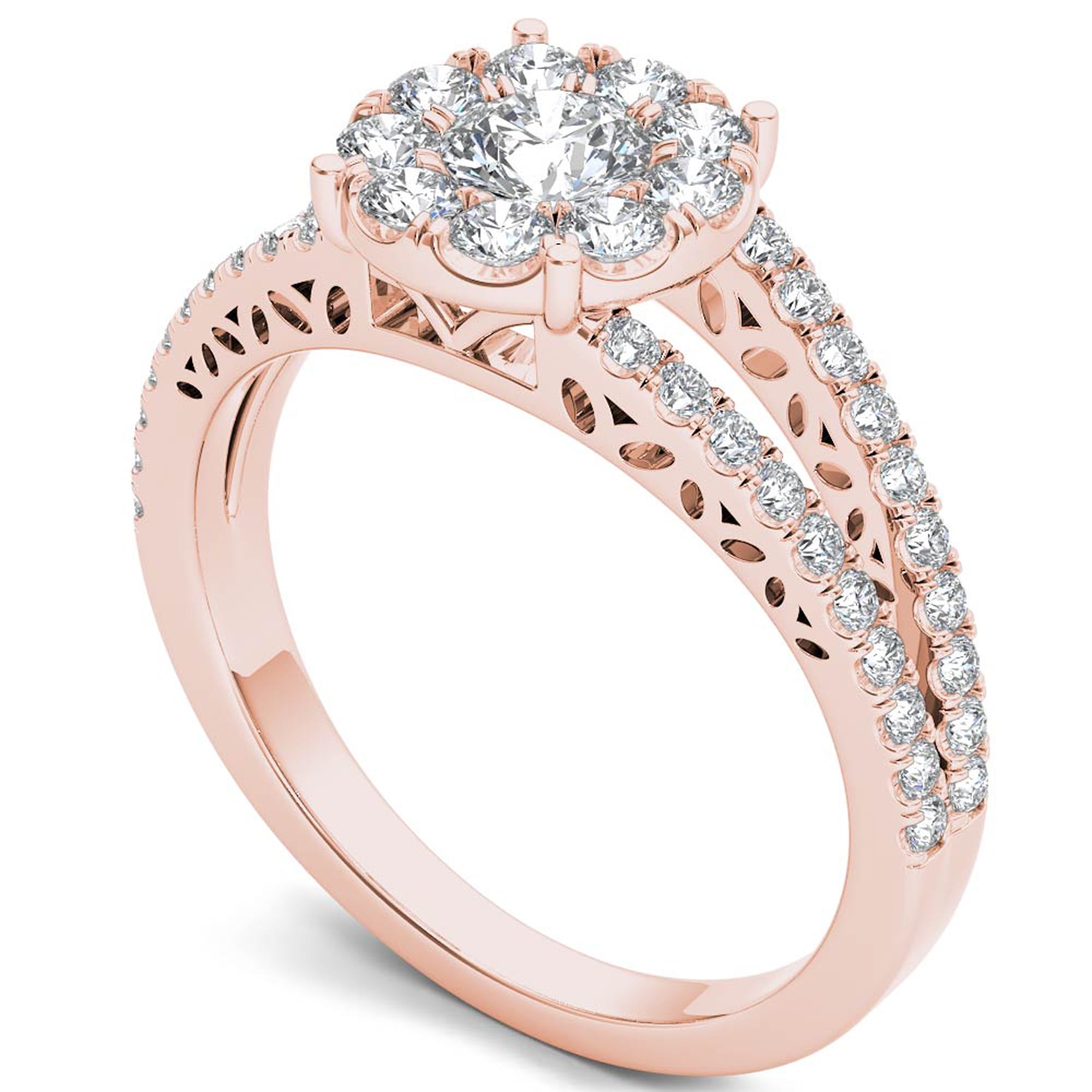 1 Carat T.W. Diamond Split Shank Single Halo 10kt Rose Gold Engagement Ring