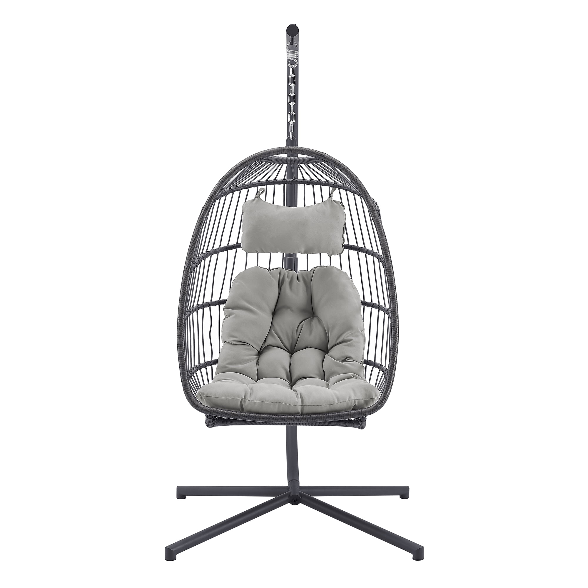 Walker Edison Boho Outdoor or Indoor Swing Egg Chair, Grey/Grey