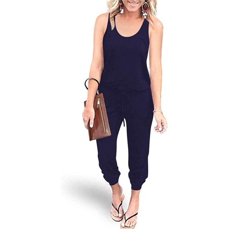 

yoyojojo Women s Causal Tank Jumpsuits Sleeveless Drawstring Elastic Waist Loose Summer Romper