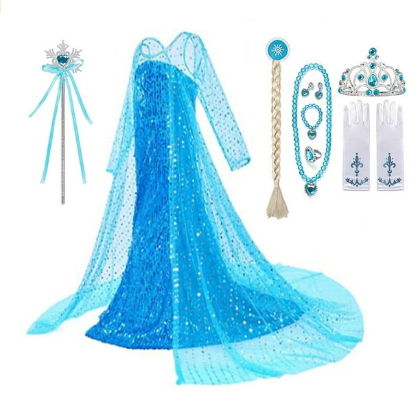 Vestido de princesa para niñas, disfraz de Elsa de Frozen, disfraz de fantasía para niños, vestido de baile con lentejuelas, ropa para niños de la reina de la nieve Elsa para Party7-8T 140 Gao Jinjia LED