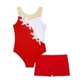 thumbnail image 3 of MSemis Kids Girls Gymnastics Dance Leotards 2 Piece Outfits with Athletic Shorts Sets, Size 4-14 Red 14, 3 of 5