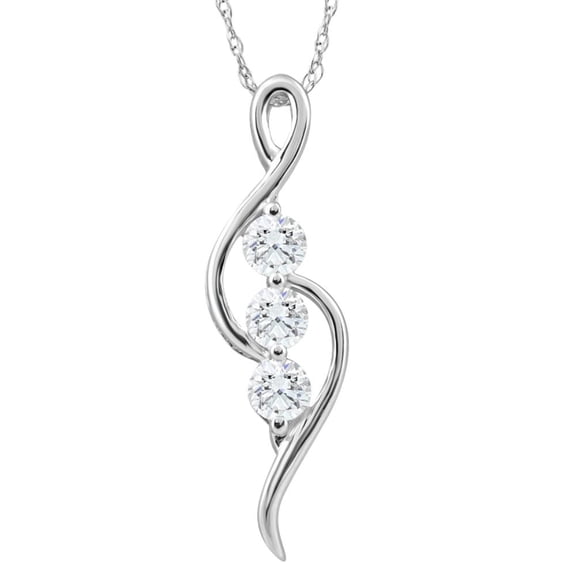Pompeii 1/3Ct TW Three Stone Diamond Pendant 10k White Gold Women's Necklace 23mm tall