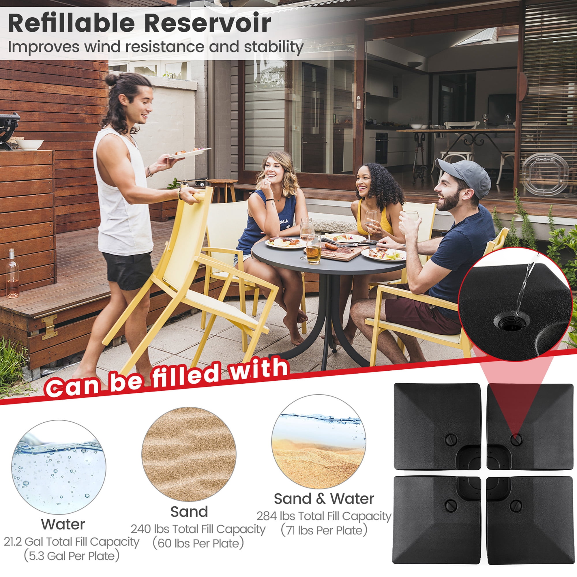 Costway 4pcs Fillable Patio Offset Cantilever Umbrella Base Stand Heavy-Duty  Square