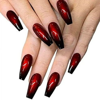  Burgundy Press On Nails Almond, SHOWMORE Dark Red Goth Acrylic  Fake Nails Medium Stiletto Glue On Nails False Nails with Design Reusable  Stick On Nails in 12 Sizes 24 Nail Kit