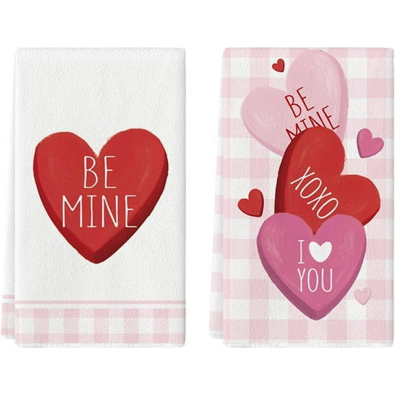 qefuia Red Sugar Heart Love Valentine''s Kitchen Towels Dish Towels, 18x26 Inch Farmhouse Anniversary Wedding Decoration Hand Towels Set of 2
