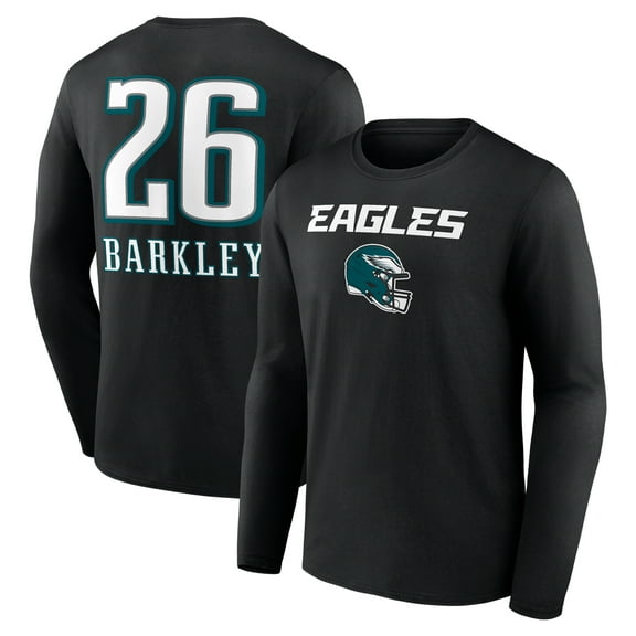Men's Saquon Barkley Black Philadelphia Eagles Name & Number Team Wordmark Long Sleeve T-Shirt