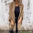 thumbnail image 2 of Hueook Womens Winter Jacket Women's Loose Casual Solid Color Shawl Jacket with Plush Tassel for and Winter Cardigan Khaki 5X, 2 of 6
