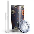 thumbnail image 2 of 20oz Tumblers Dark Blue Pumpkin Ghost Halloween Pattern Stainless Steel Vacuum Insulated Double Wall Travel Tumbler Cups Mug with Lid and Straw,Cleaning Brush for Cold & Hot Drinks, 2 of 7