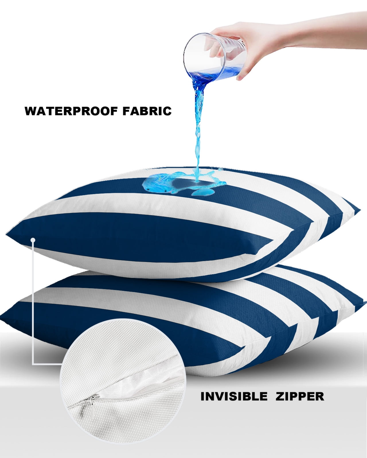 Pack of 2 Outdoor Pillow Covers, Classic Blue and White Stripe Pattern Waterproof Square Throw Pillowcase Cushion Decorative Pillow Covers for Couch Patio Tent, 18x18 in