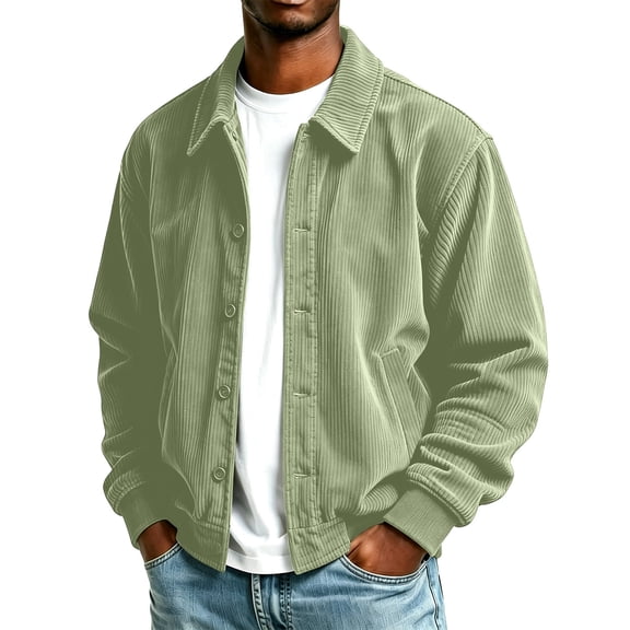 Gamivast Corduroy Jackets for Men Button up Long Sleeve Lightweight Coats Fall Winter Classic Workwear Lapel Collar Windbreaker Tops