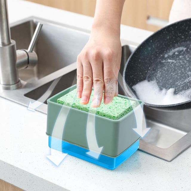 Feltree Kitchen Soap Dispenser Dishwashing Brush Automatic Liquid Dispenser-in-1 Soap Dispenser Kitchen Sponge Rack 350ml Sink Soap Dispenser Cleaning Concentrate Box