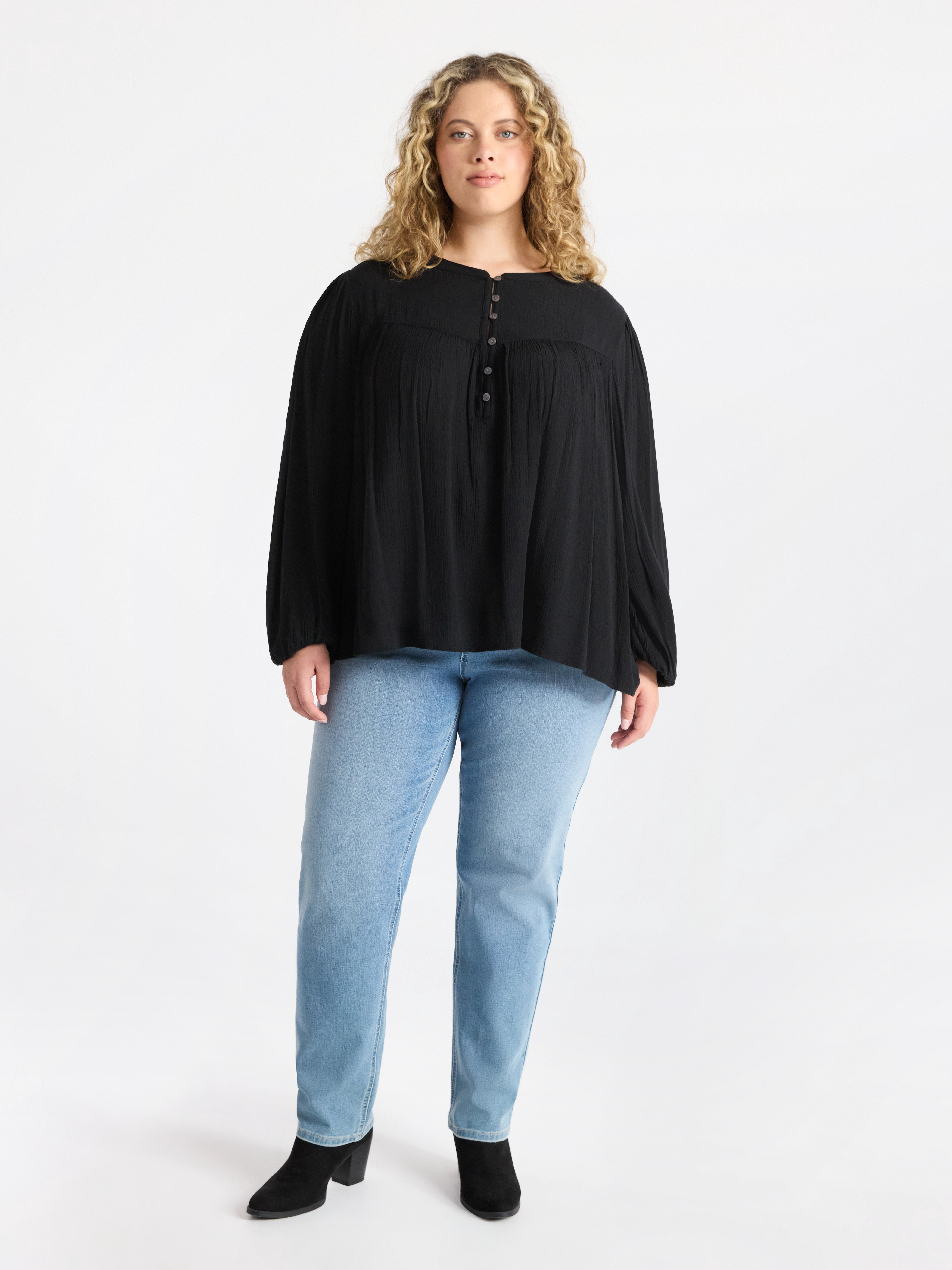 Terra & Sky Women’s Plus Peasant Blouse with Long Sleeves, Sizes 0X-5X