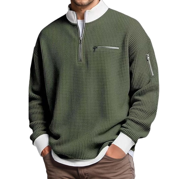 KKBOTIVE Men's Quarter Zip Sweatshirt Casual Winter Warm Pullover Stand Collar Loose Fit Hoodies, Dark Green Size: M