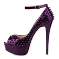 thumbnail image 2 of XYD Women's Peep Toe Strap Buckle Studded Pumps Platform Stilettos Super High Heels Sexy Nightclub Dress Shoes Size 11 Purple, 2 of 4