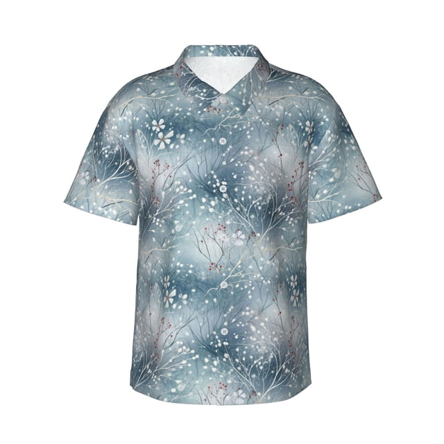 Fotbe enchanted winter snowflake holly Camisa Hawaiana para Hombre Unisex – Camisa Casual de Verano con Botones de Manga Corta de Algodón y Lino,XX-Large