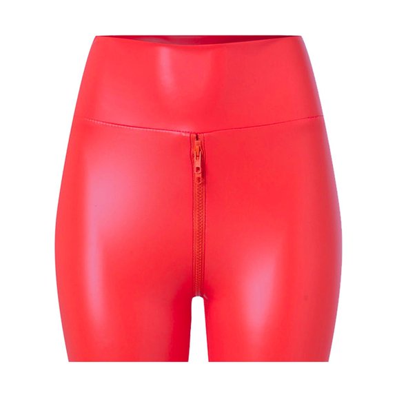 Yoga Pants Women Solid Faux Leather Yoga Shorts, High Waist Slim Fit Zipper Sports Shorts Workout Clothes for Women