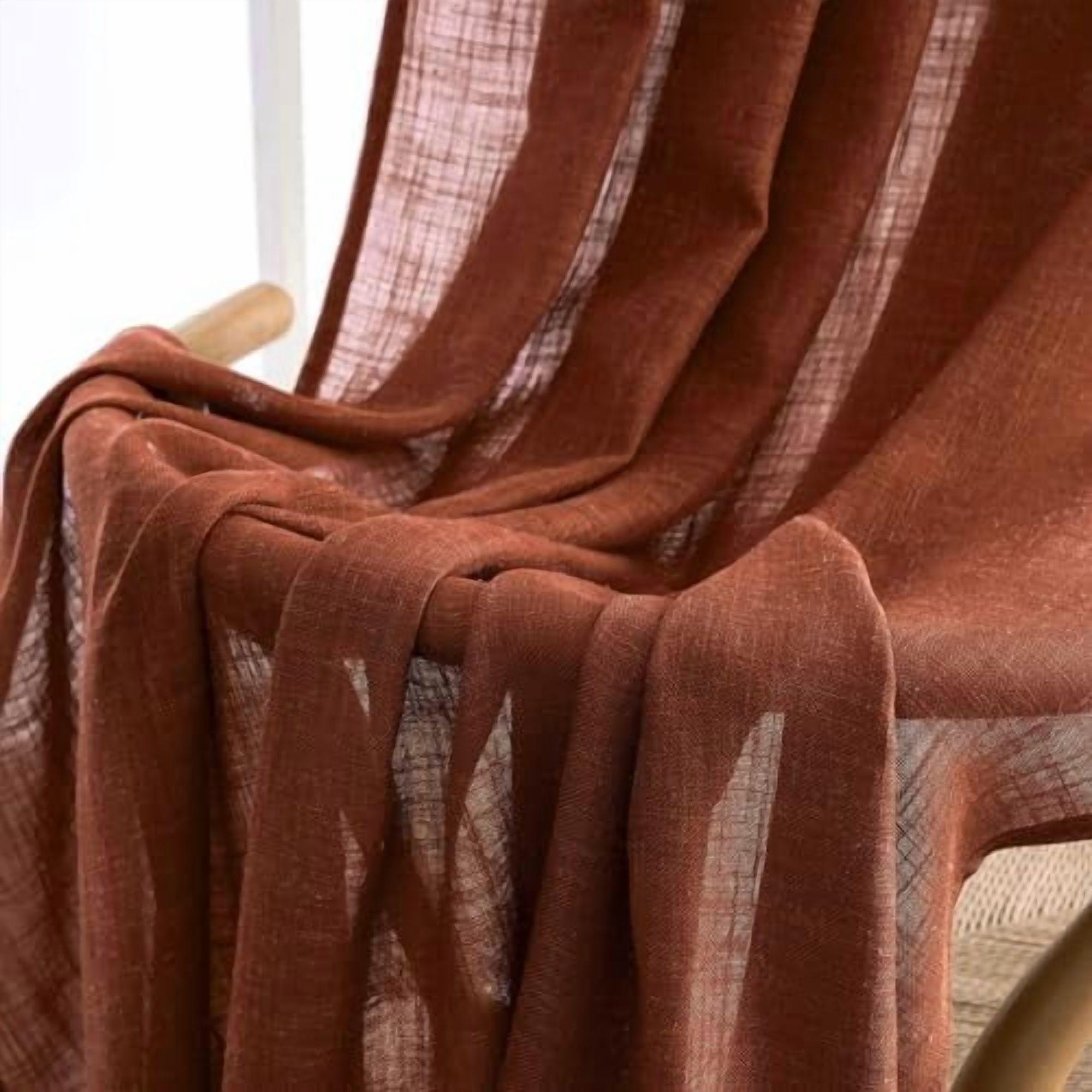 Burnt Orange Linen Curtains 84 Inch Length 2 Panels for Bedroom Living Room, Soft Thick Linen Textured Window Drapes Semi Sheer Light Filtering Back Tab Rod Pocket Burlap Look Fall Decorations