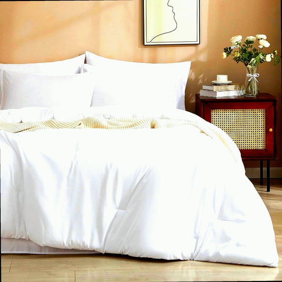 CloudLux Comfort 7-Piece Luxury Bedding Set - Ultra Soft Comforter, Sheets, Pillowcases, Shams - All Season Lightweight California King Bed in A Bag - White