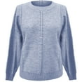 thumbnail image 4 of FYDUU Womens Sweaters Tops Trendy Women's Knitted Pullover Sweater Casual Loose Fit Hollow Out Round Neck Long Sleeve Shirts Autumn Comfortable Soft Top Basic Knit Sweater, 4 of 7