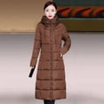 thumbnail image 3 of comerut Winter Down Coat Hooded Solid Color Thicken Long Sleeves Pockets Keep Warm Thick Padded Plus Size Women Winter Coat for Outdoor, 3 of 8