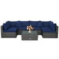thumbnail image 2 of Canddidliike Patio Furniture Sets, 7 Pieces Patio Rattan Furniture Set Sectional Sofa Garden Cushion-Navy, Wicker Sofa Small Patio Conversation Couch for Garden, Poolside, 2 of 7